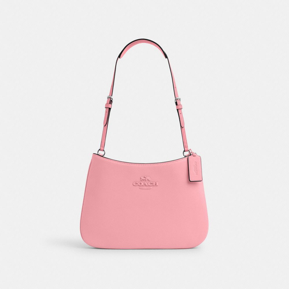 COACH®,SAC ÉPAULE PENELOPE,Cuir lisse,Argent/Rose fleur,Front View