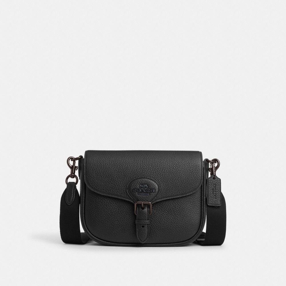COACH®,AMELIA SADDLE BAG,Pebbled Leather,Medium,Black Copper/Black,Front View