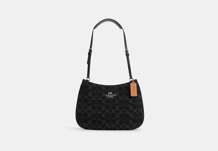 COACH®,PENELOPE SHOULDER BAG IN SIGNATURE DENIM,Leather,Mini,Silver/Black,Front View