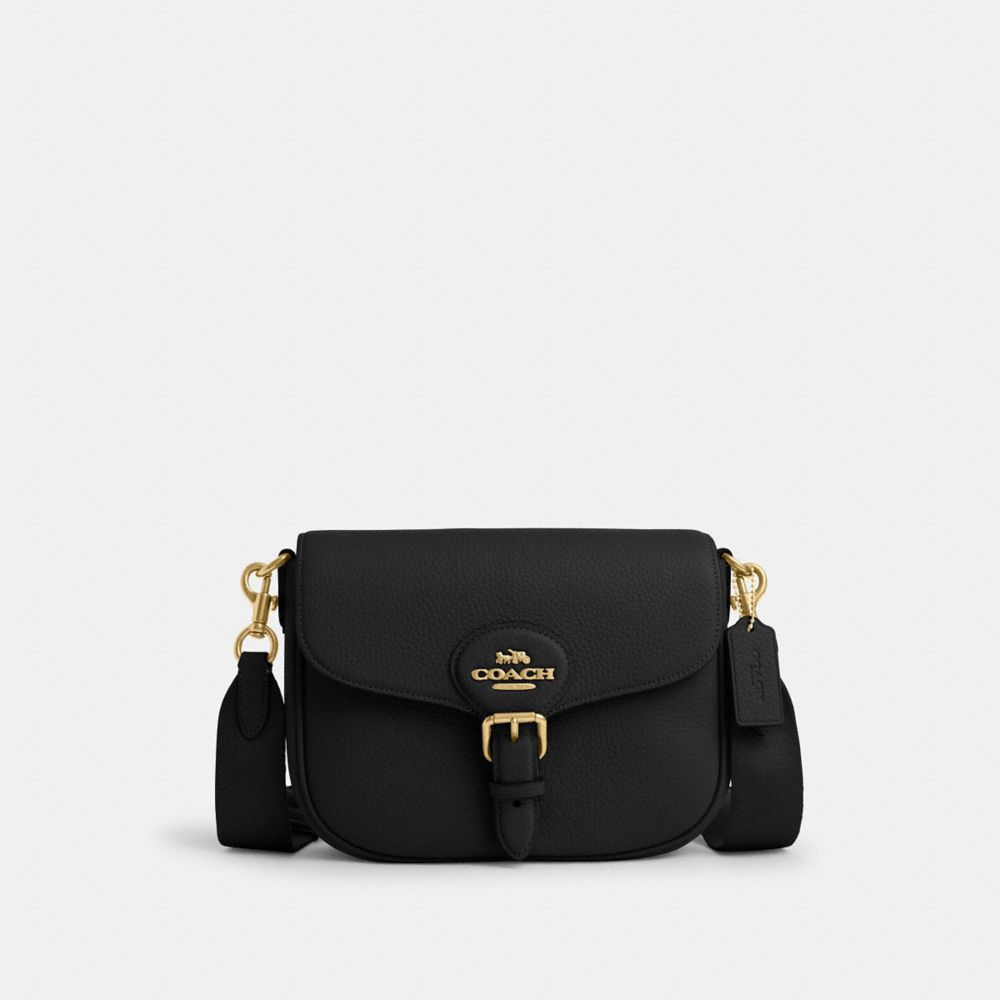 COACH®,AMELIA SADDLE BAG,Pebbled Leather,Medium,Gold/Black,Front View