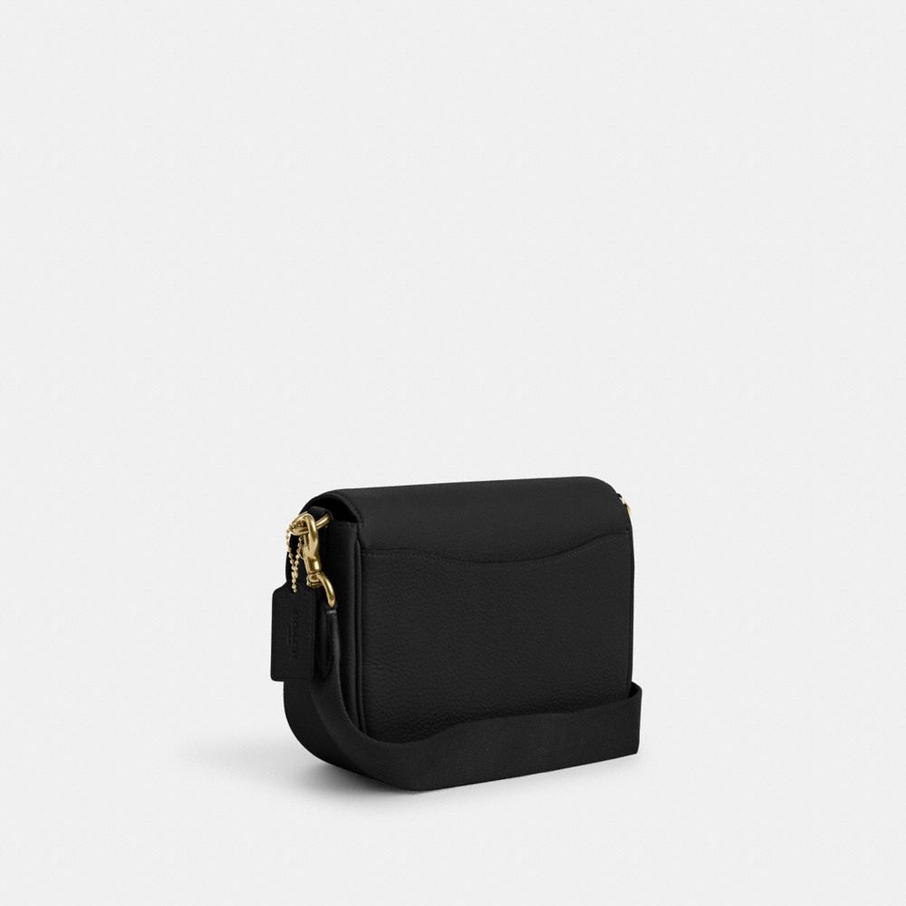 COACH®,AMELIA SADDLE BAG,Pebbled Leather,Medium,Gold/Black,Angle View