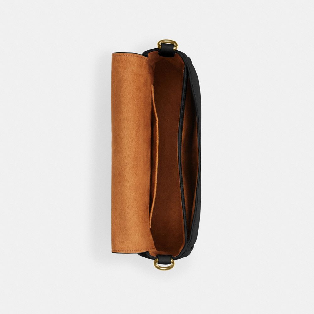 COACH®,AMELIA SADDLE BAG,Pebbled Leather,Medium,Gold/Black,Inside View,Top View