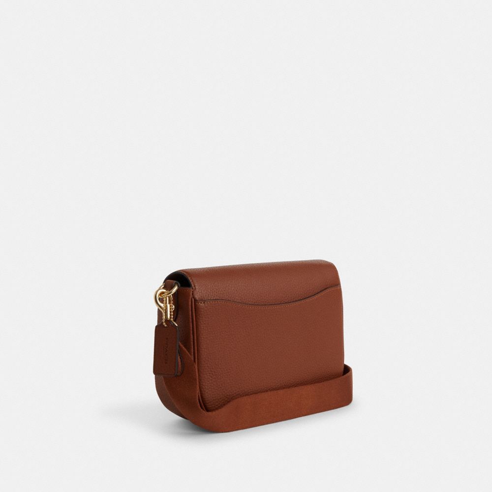 COACH®,AMELIA SADDLE BAG,Pebbled Leather,Medium,Gold/Redwood,Angle View
