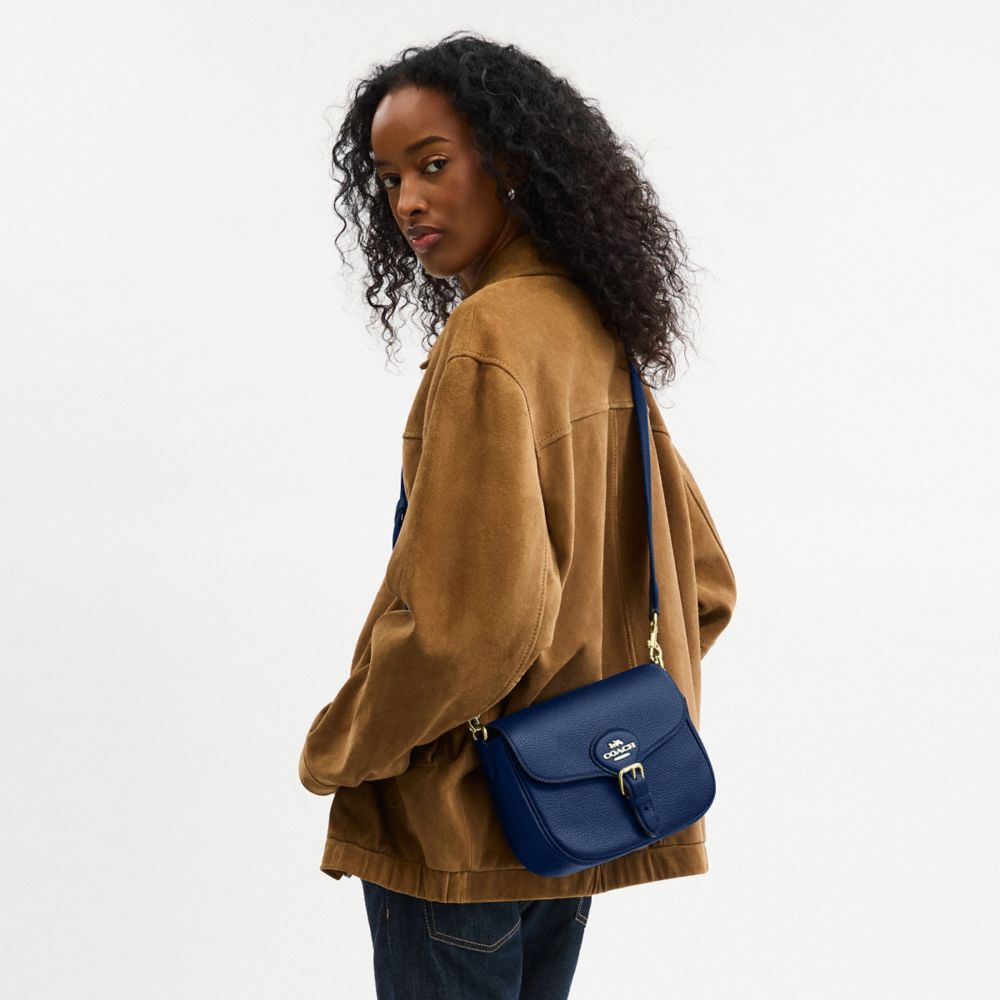 COACH®,Amelia Saddle Bag,Leather,Saddle Bag,Logo,Casual,Navy