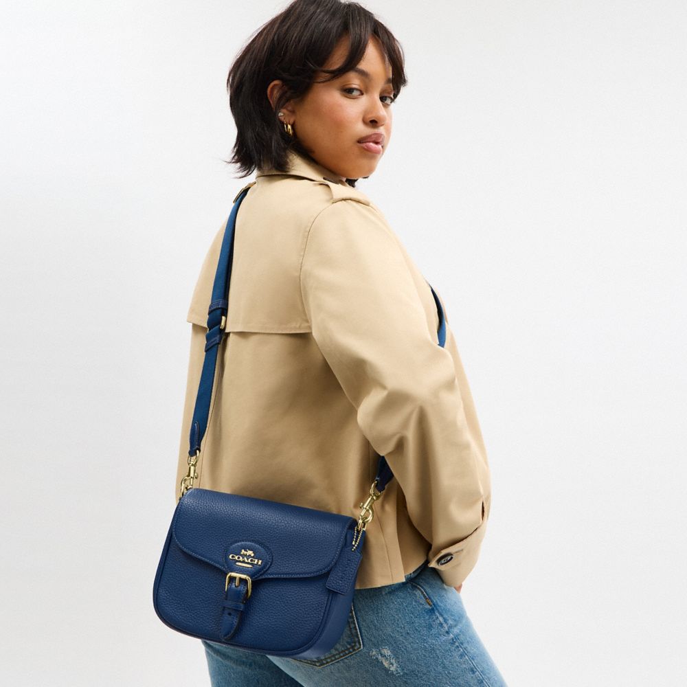 COACH®,Amelia Saddle Bag,Leather,Saddle Bag,Logo,Casual,Navy