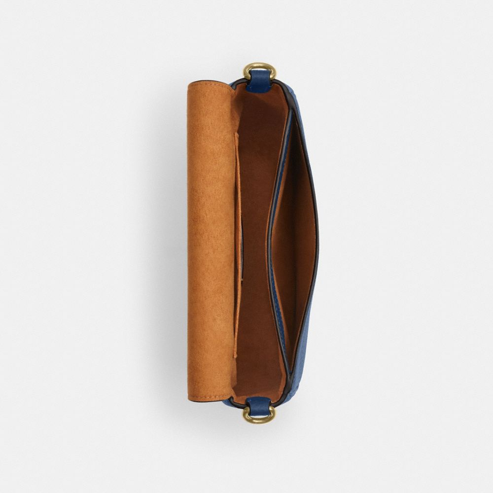 COACH®,SACOCHE AMELIA,Cuir galet,Or/Bleu profond,Inside View,Top View