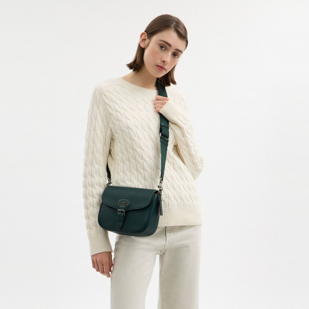 COACH®,Amelia Saddle Bag,Leather,Saddle Bag,Logo,Casual,