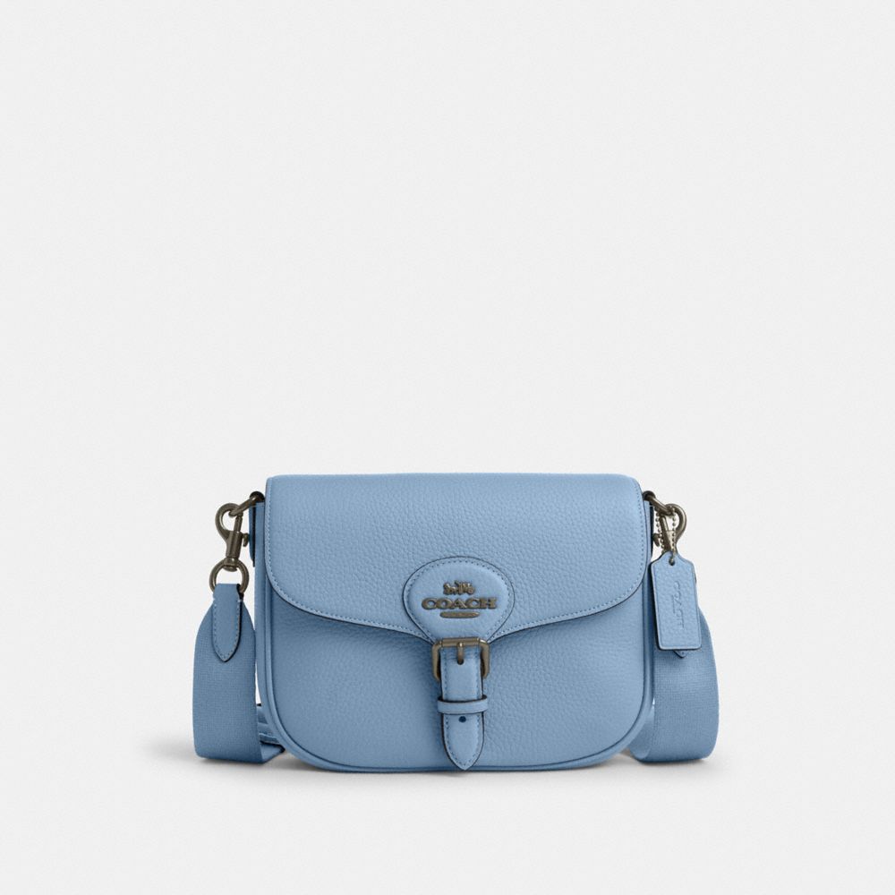 COACH®,AMELIA SADDLE BAG,Pebbled Leather,Medium,Gunmetal/Cornflower,Front View