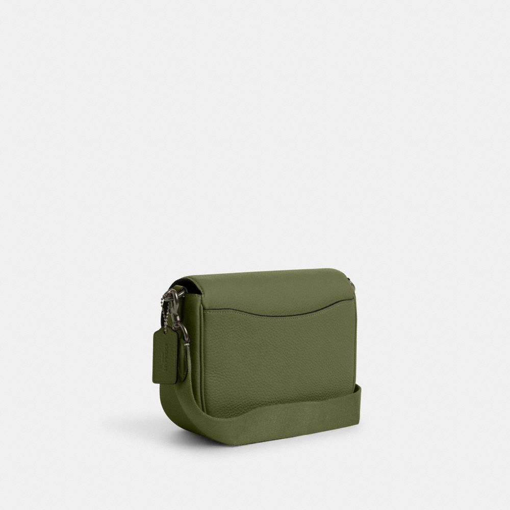 COACH®,Amelia Saddle Bag,Leather,Saddle Bag,Logo,Casual,Olive,Angle View