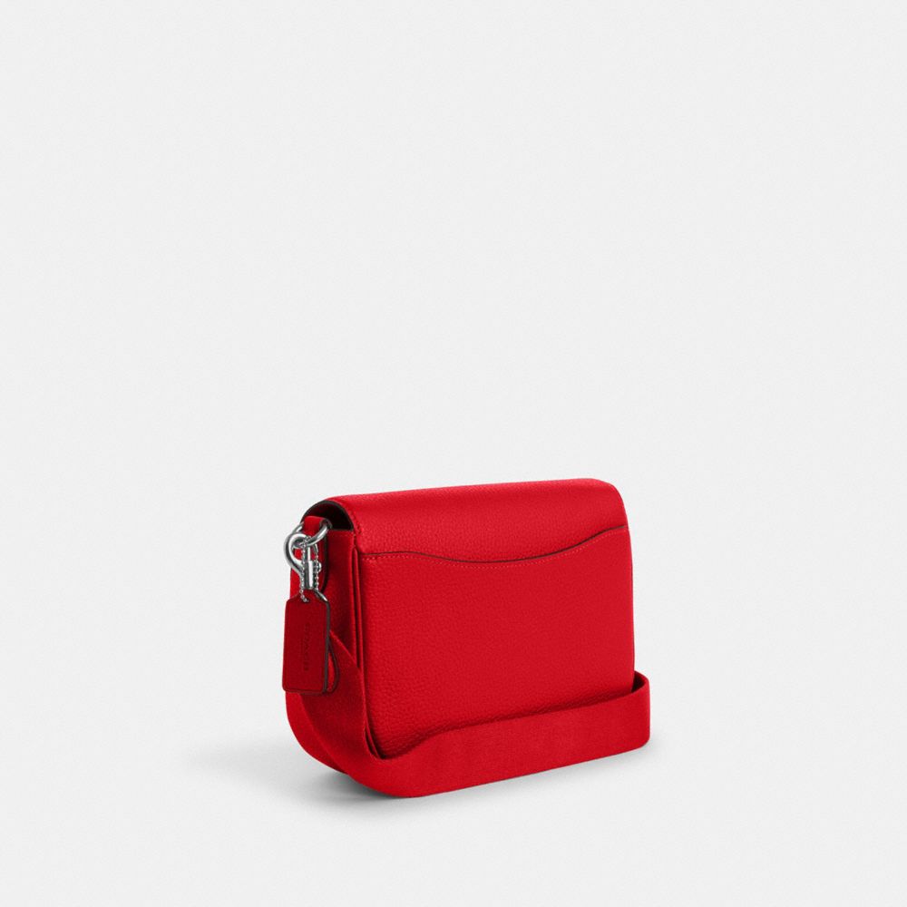 COACH®,SAC DE SELLE AMELIA,Cuir maroquiné,Argent/Coquelicot brillant,Angle View