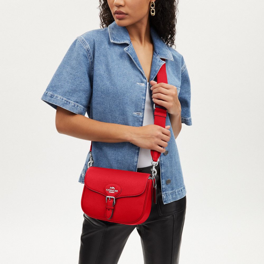 COACH®,Amelia Saddle Bag,Leather,Saddle Bag,Logo,Casual,Red,Detail View