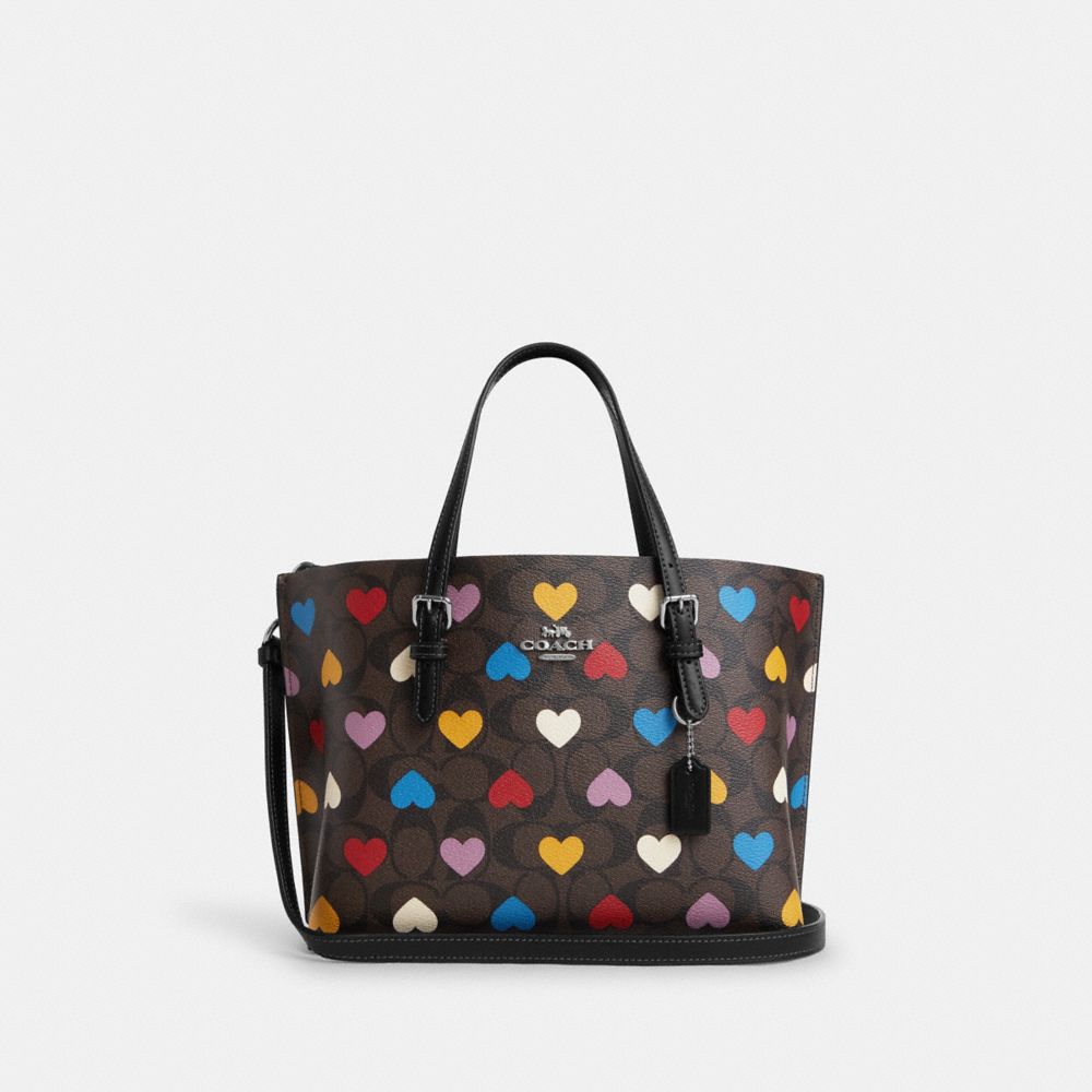 COACH®,MOLLIE TOTE BAG 25 IN SIGNATURE CANVAS WITH HEART PRINT,Signature Canvas,Medium,Silver/Brown Black Multi,Front View
