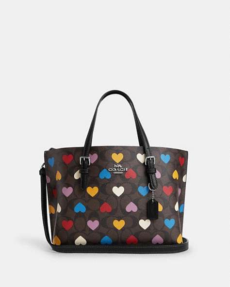 COACH®,MOLLIE TOTE BAG 25 IN SIGNATURE CANVAS WITH HEART PRINT,pvc,Medium,Silver/Brown Black Multi,Front View