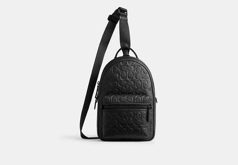 COACH®,CHARTER PACK IN SIGNATURE LEATHER,Polished Pebble Leather,Medium,Black,Front View