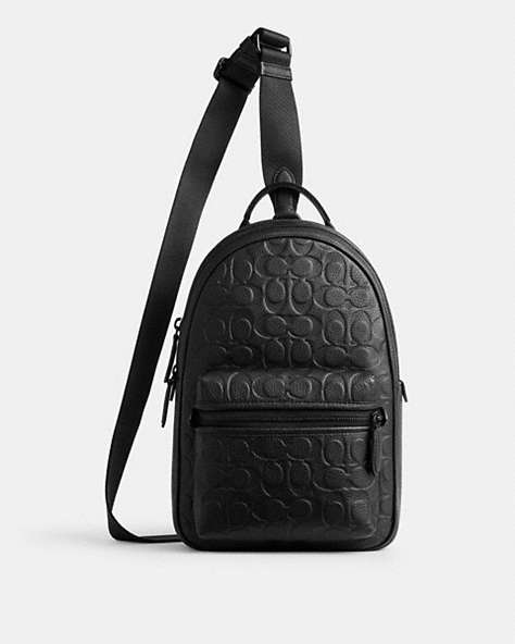 COACH®,CHARTER PACK IN SIGNATURE LEATHER,Polished Pebble Leather,Black,Front View