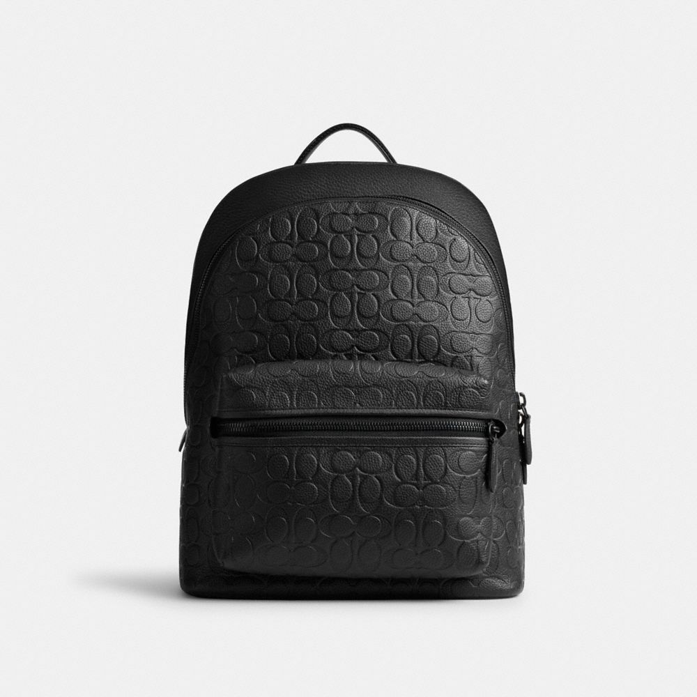 COACH®,CHARTER BACKPACK IN SIGNATURE LEATHER,Polished Pebble Leather,X-Large,Black,Front View