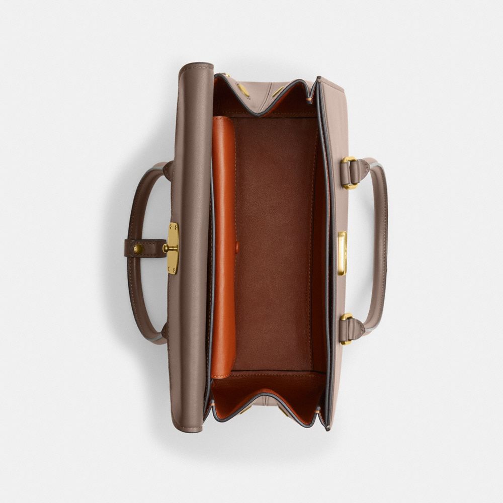 COACH®,Broome Carryall Bag,Calfskin Leather,Satchel,Metal,Logo,Day Party,Work,Brown,Inside View,Top View