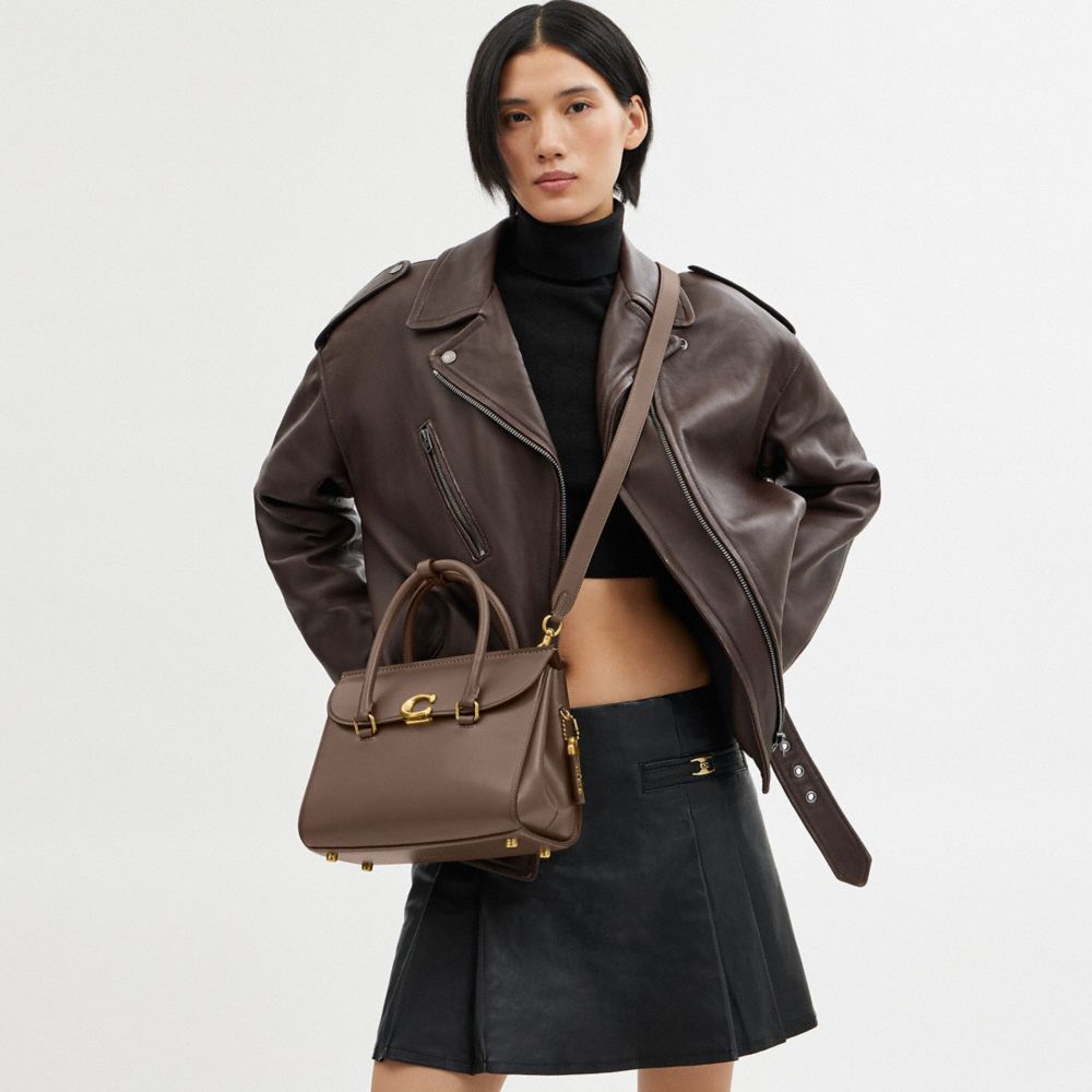 COACH®,Broome Carryall Bag,Calfskin Leather,Satchel,Metal,Logo,Day Party,Work,Brown,Detail View