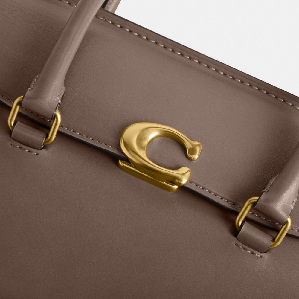 COACH®,Broome Carryall Bag,Calfskin Leather,Satchel,Metal,Logo,Day Party,Work,Brown,Closer View