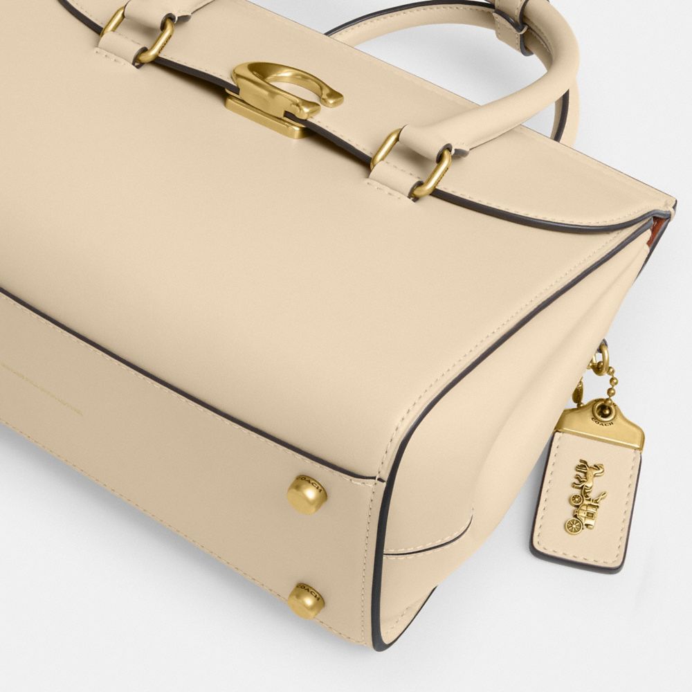 COACH®,Broome Carryall Bag,Calfskin Leather,Satchel,Metal,Logo,Day Party,Work,Beige,Outsole View