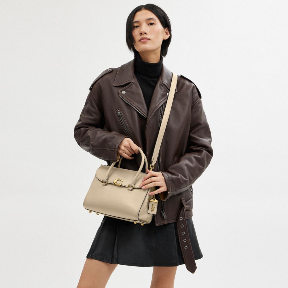 COACH®,Broome Carryall Bag,Calfskin Leather,Satchel,Metal,Logo,Day Party,Work,Beige,Detail View