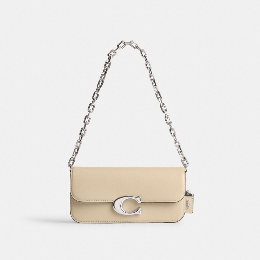 COACH®,Idol Bag 23,Leather,Shoulder Bag,Metal,Logo,Gold Metal,Day Party,Beige,Front View