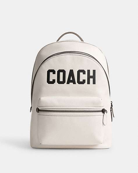 COACH®,CHARTER BACKPACK WITH COACH GRAPHIC,Polished Pebble Leather,X-Large,Chalk Multi,Front View