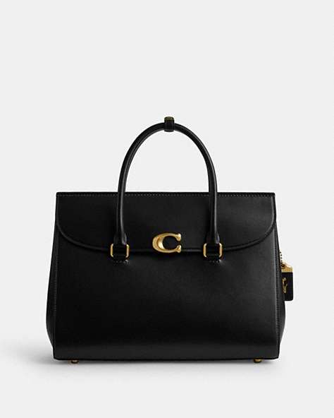 COACH®,BROOME CARRYALL BAG 36,Calf Leather,Large,Brass/Black,Front View