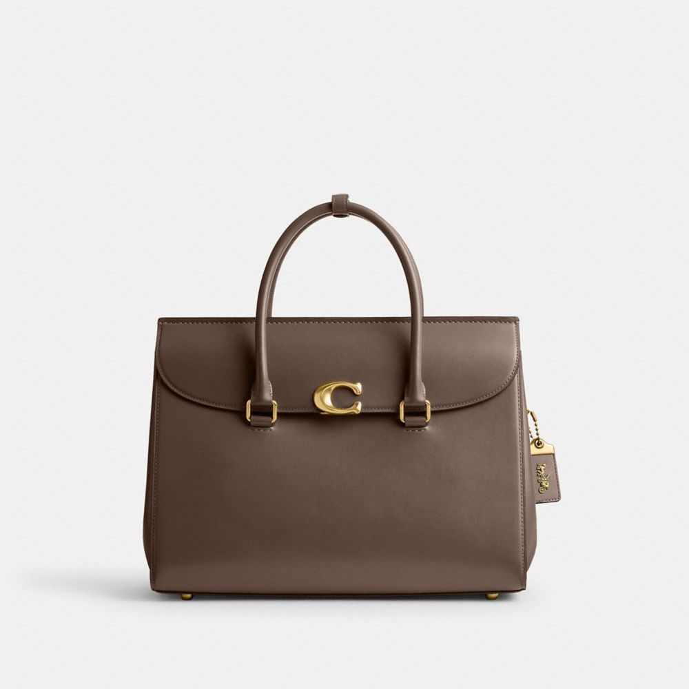 COACH®,BROOME CARRYALL BAG 36,Luxe Refined Calf Leather,Large,Brass/Dark Stone,Front View