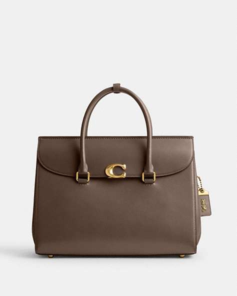 COACH®,BROOME CARRYALL BAG 36,Calf Leather,Large,Brass/Dark Stone,Front View