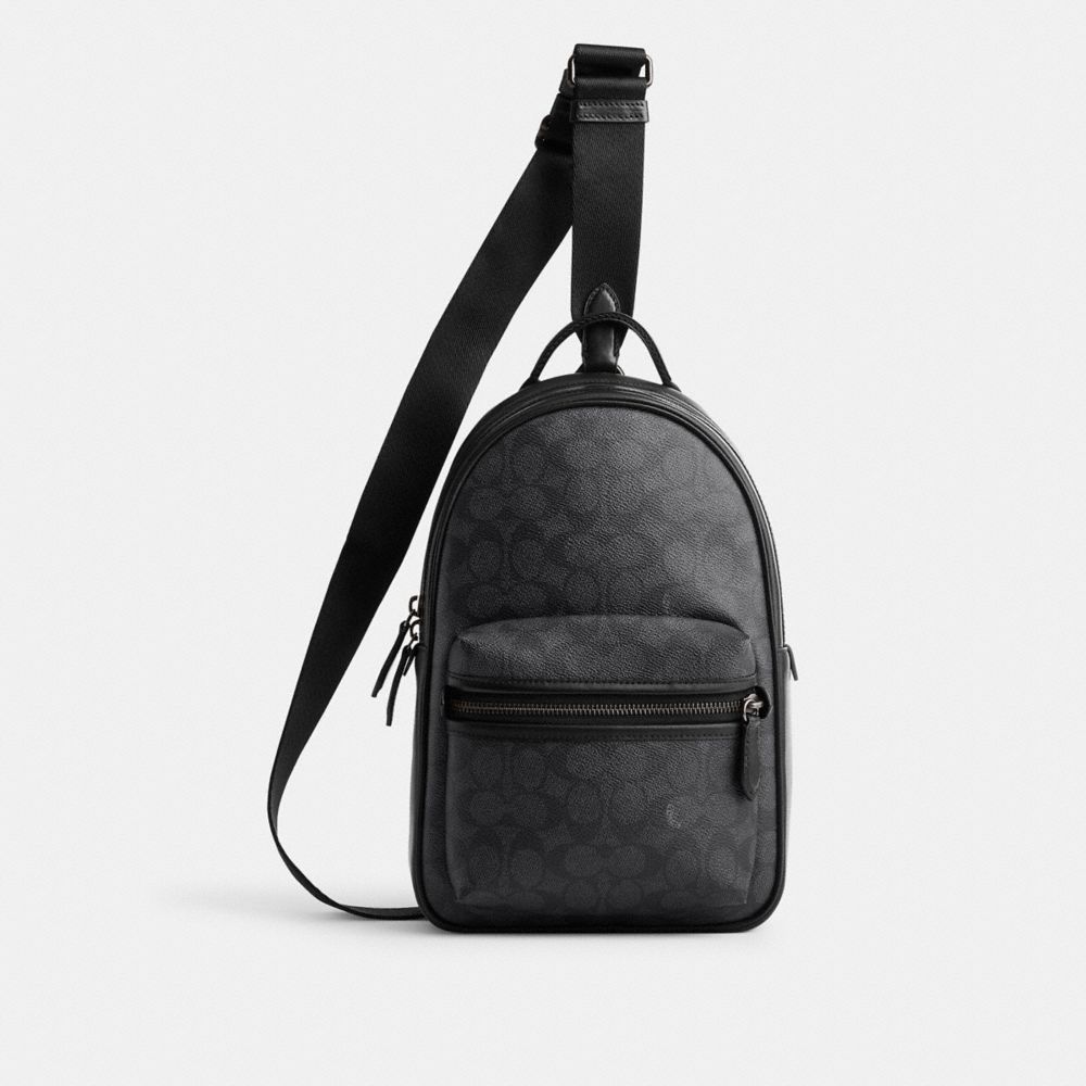 COACH®,CHARTER PACK IN SIGNATURE CANVAS,Signature Coated Canvas,Medium,Charcoal,Front View