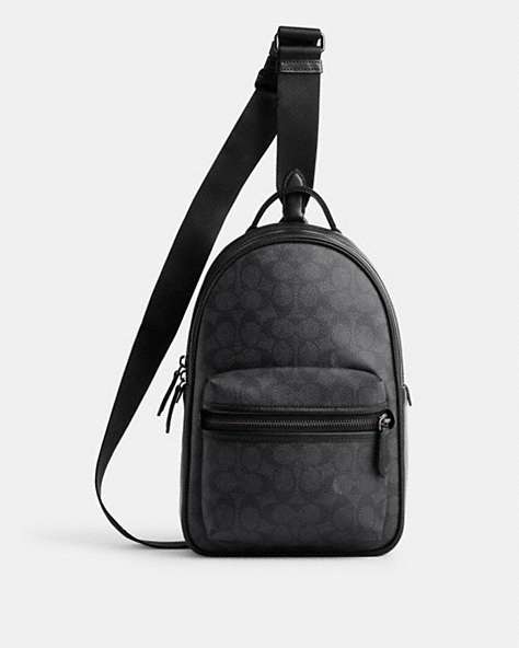 COACH®,CHARTER PACK IN SIGNATURE CANVAS,Signature Coated Canvas,Charcoal,Front View