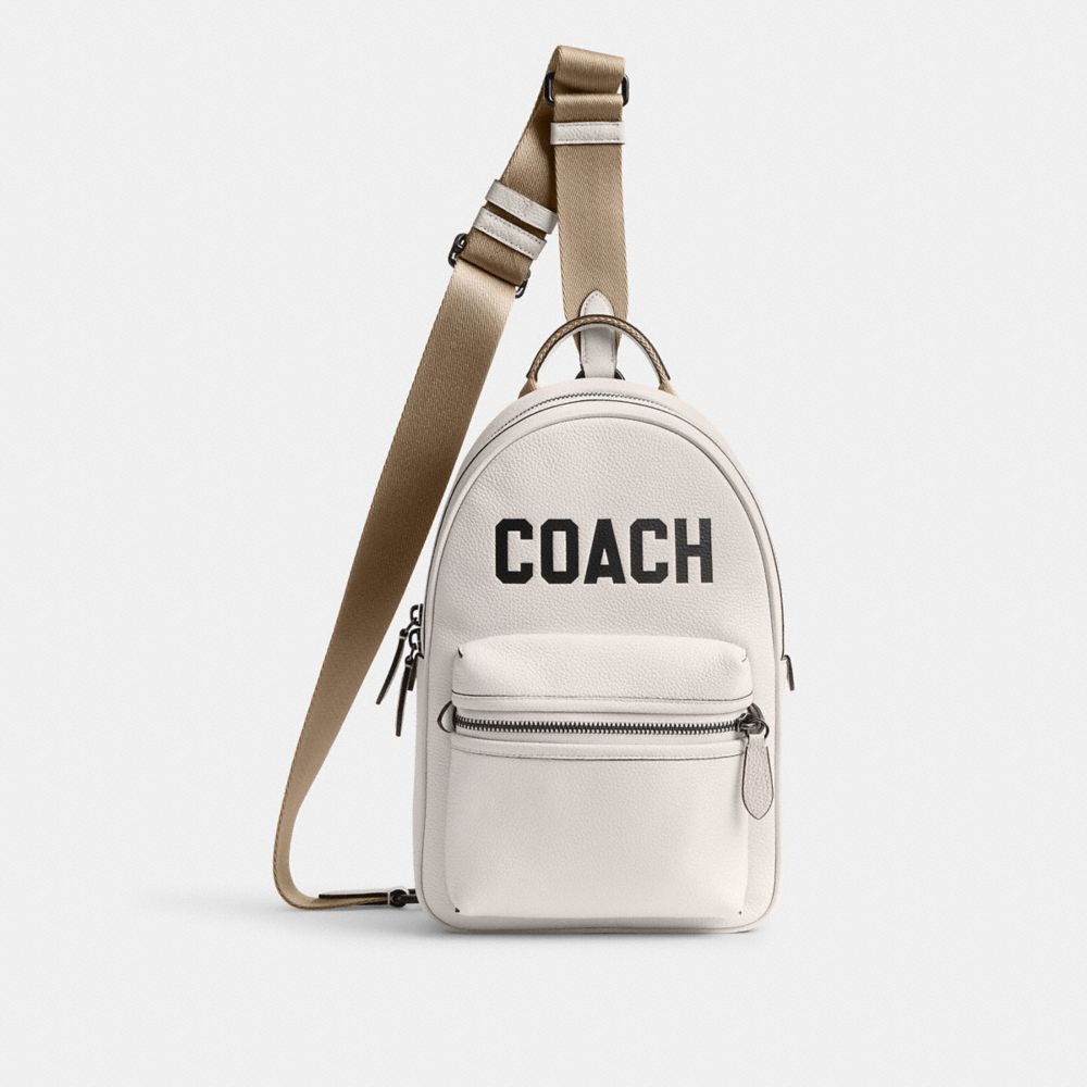 COACH®,CHARTER PACK WITH COACH GRAPHIC,Polished Pebble Leather,Medium,Chalk Multi,Front View