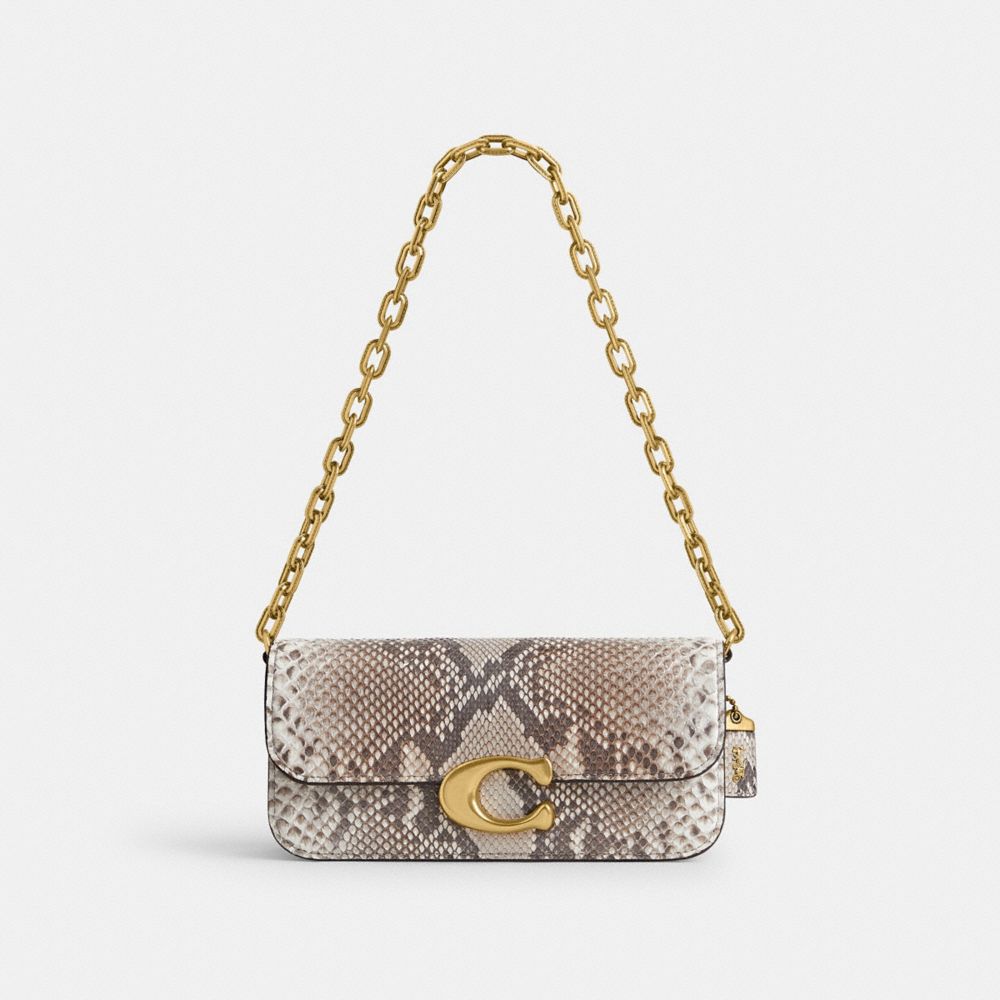 COACH®,IDOL BAG 23 IN PYTHON,Snakeskin Leather,Small,Brass/Chalk,Front View