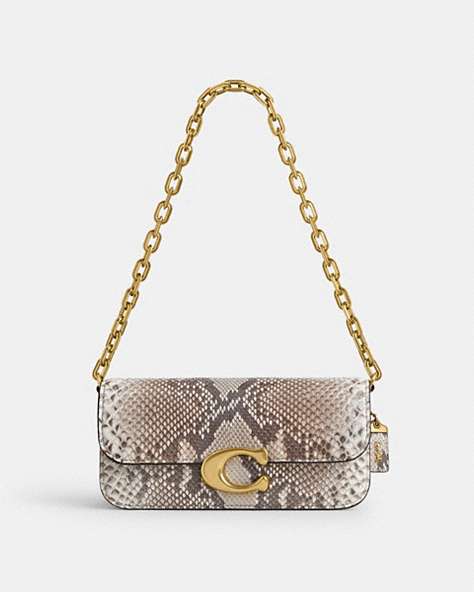 COACH®,IDOL BAG 23 IN PYTHON,Snakeskin Leather,Brass/Chalk,Front View