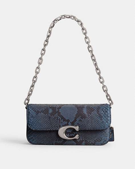 COACH®,IDOL BAG 23 IN PYTHON,Snakeskin Leather,Silver/Denim,Front View