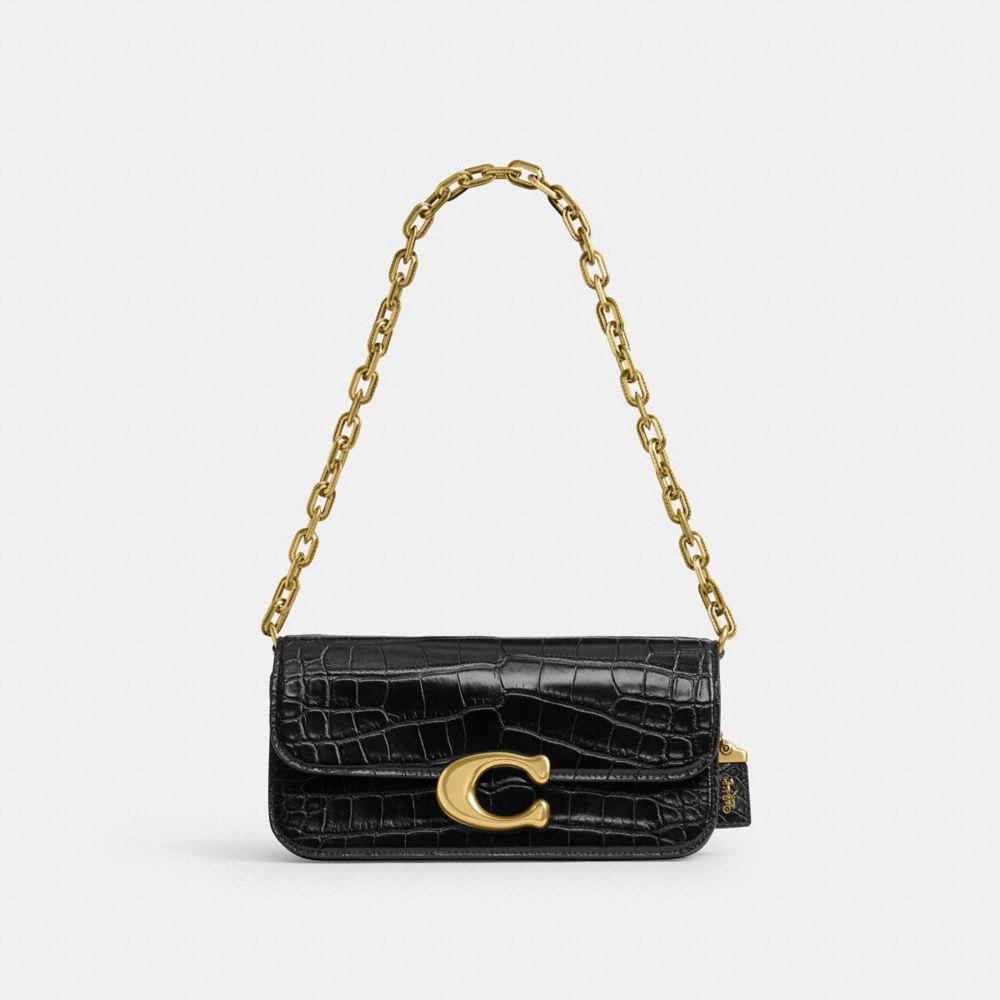 COACH®,IDOL BAG 23 IN ALLIGATOR,Alligator,Brass/Black,Front View