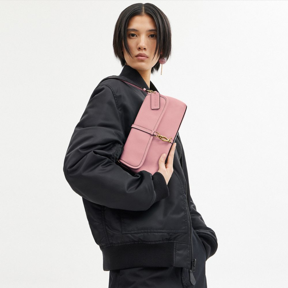 COACH®,Hamptons Bag,Leather,Shoulder Bag,Logo,Embossed,Casual,Pink,Detail View