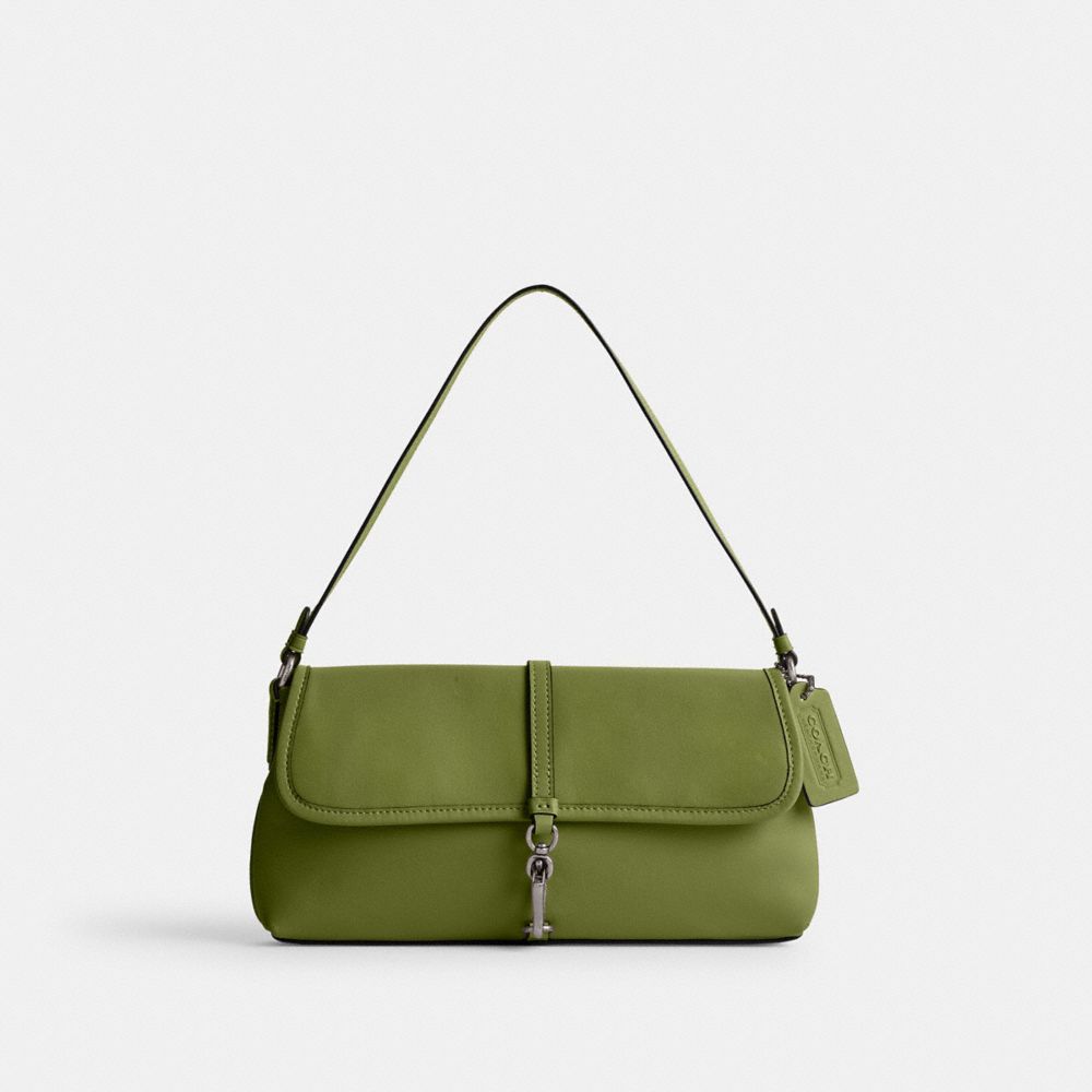 COACH®,HAMPTONS BAG,Glovetan Leather,Silver/Dark Lime,Front View