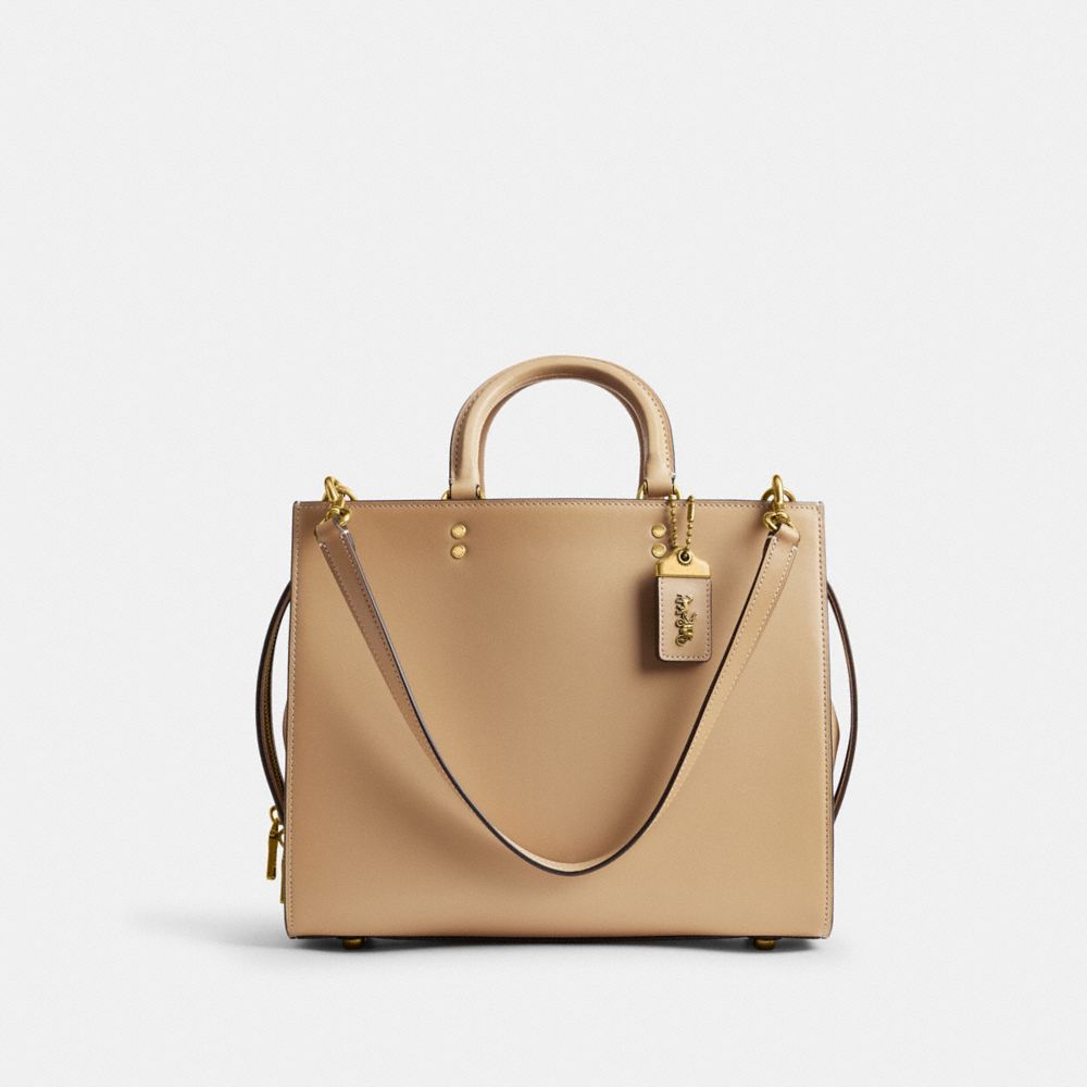 COACH®,ROGUE BAG,Glovetan Leather,Large,Brass/Beige,Front View