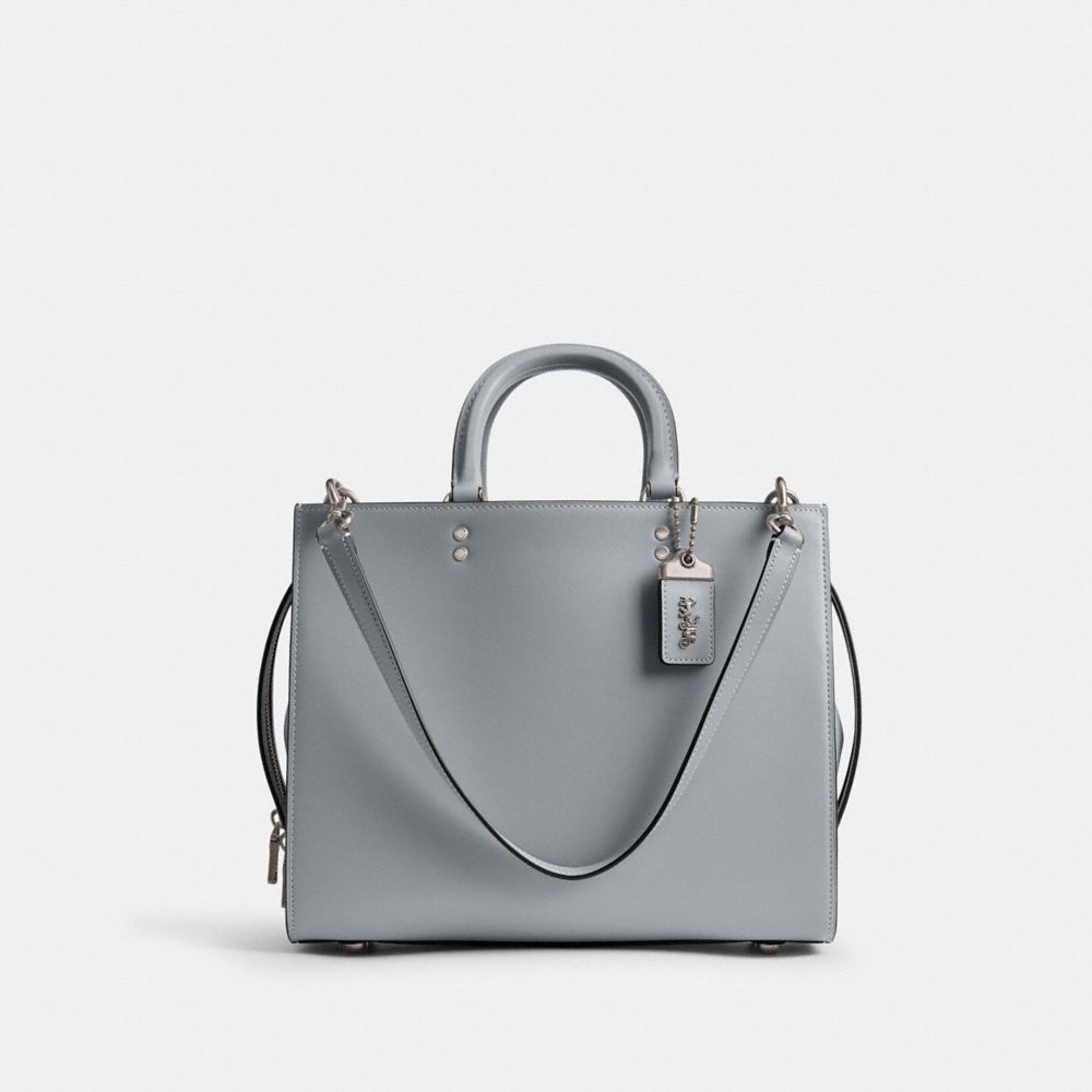 COACH®,ROGUE,Cuir tanné à gant,Argent/Gris bleu,Front View