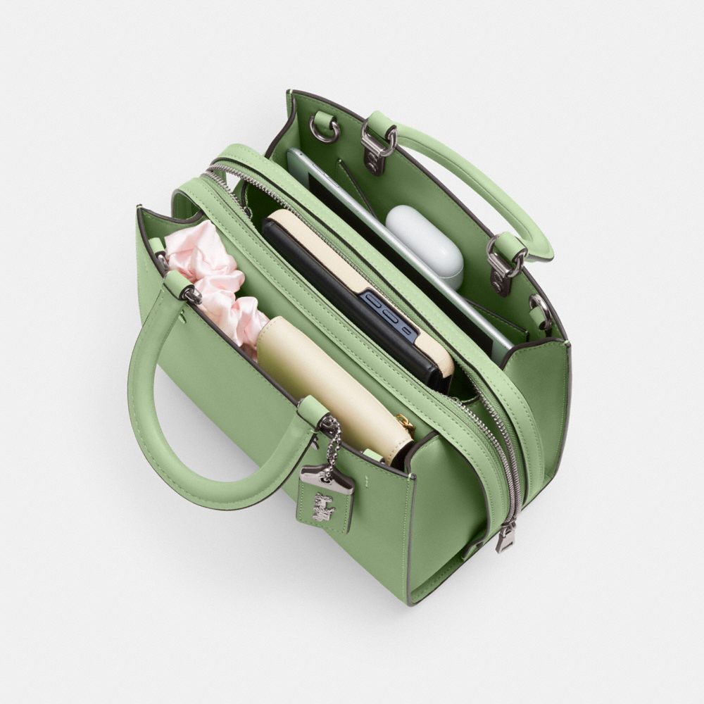 COACH®,Rogue Bag 25,Leather,Crossbody,Logo,Metal,Day Party,Green,Inside View, Top View