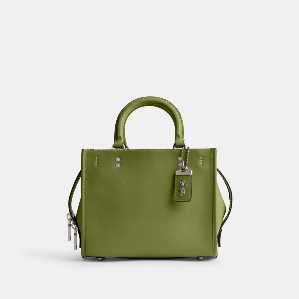 COACH®,ROGUE BAG 25,Glovetan Leather,Medium,Silver/Dark Lime,Front View