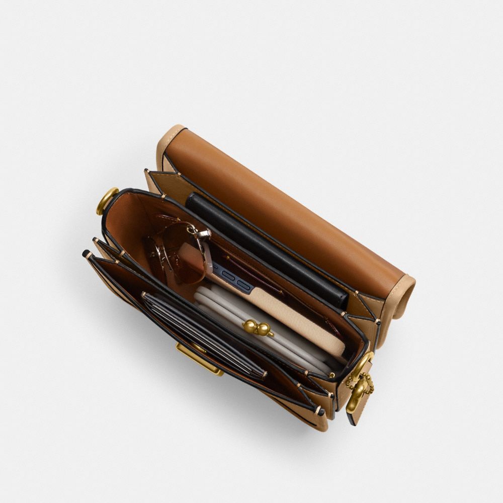 COACH®,Rogue Top Handle Bag,Lining Leather,Leather,Crossbody,Logo,Metal,Day Party,Brown,Inside View, Top View