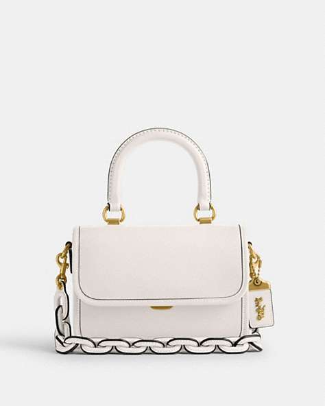 COACH®,ROGUE TOP HANDLE BAG,Glovetan Leather,Mini,Brass/Chalk,Front View