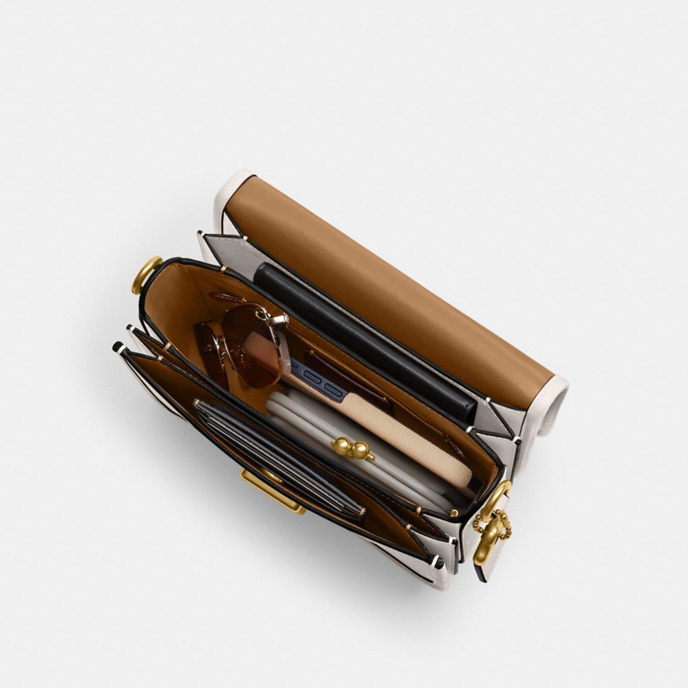 COACH®,Rogue Top Handle Bag,Lining Leather,Leather,Crossbody,Logo,Metal,Day Party,White,Inside View,Top View