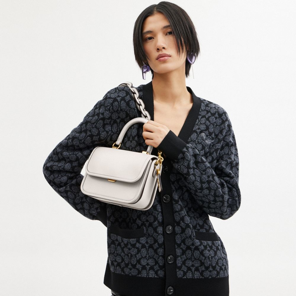COACH®,Rogue Top Handle Bag,Lining Leather,Leather,Crossbody,Logo,Metal,Day Party,White,Detail View