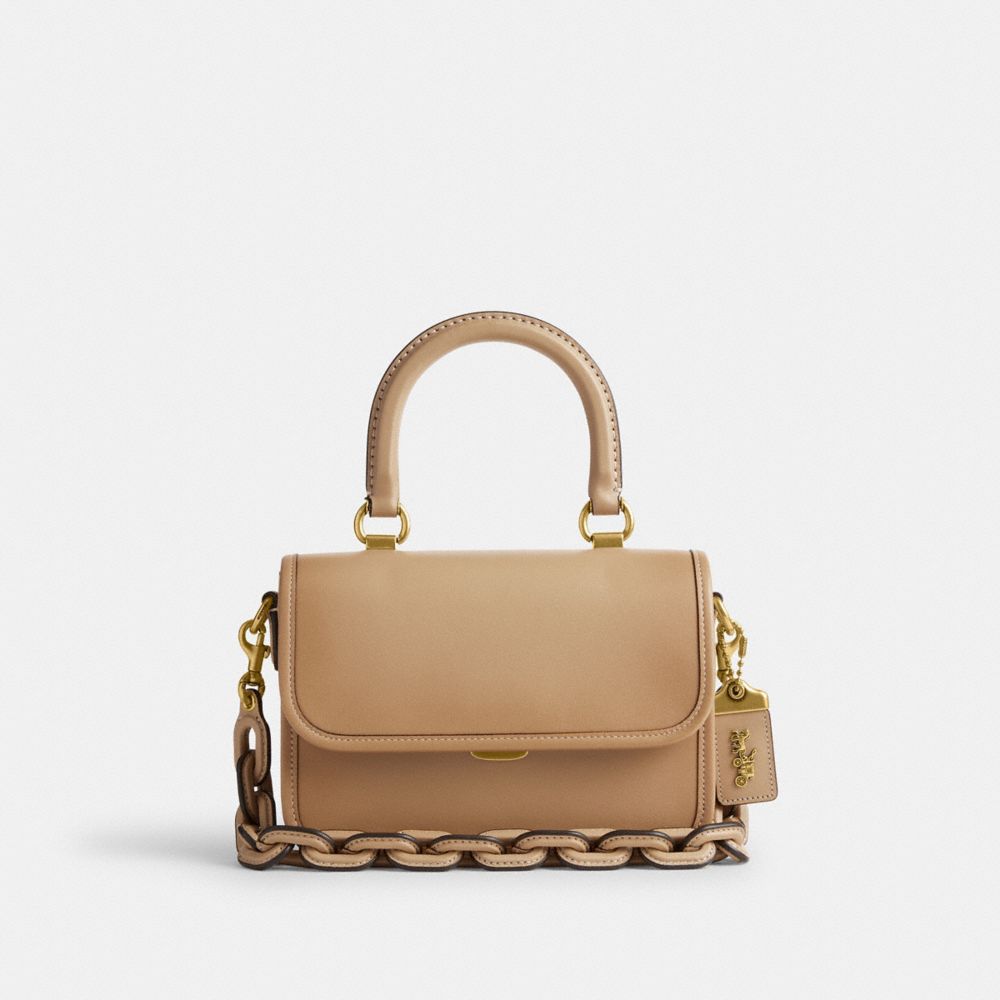 COACH®,ROGUE TOP HANDLE BAG,Glovetan Leather,Mini,Brass/Beige,Front View