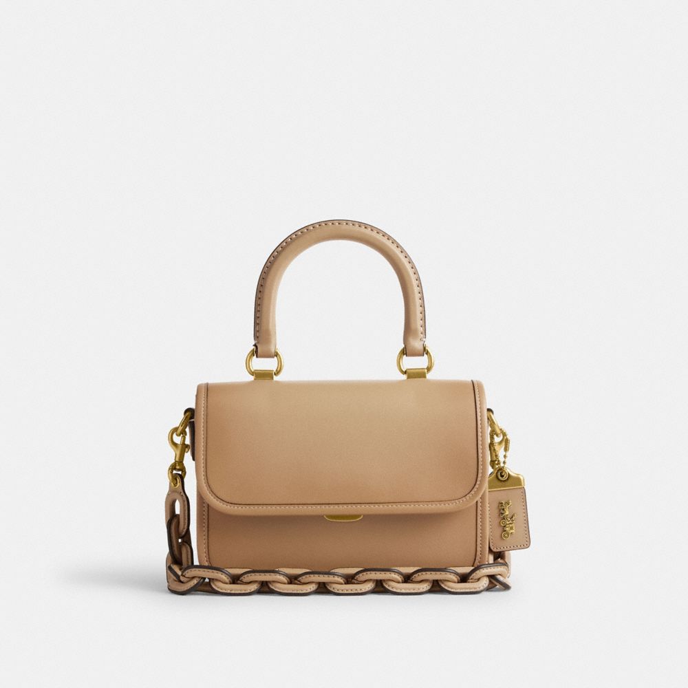 COACH®,ROGUE TOP HANDLE BAG,Glovetan Leather,Mini,Brass/Beige,Front View