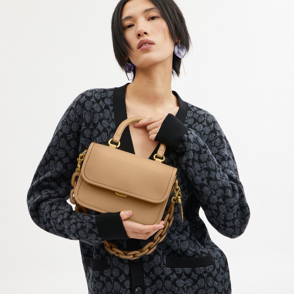 COACH®,Rogue Top Handle Bag,Lining Leather,Leather,Crossbody,Logo,Metal,Day Party,Brown,Detail View